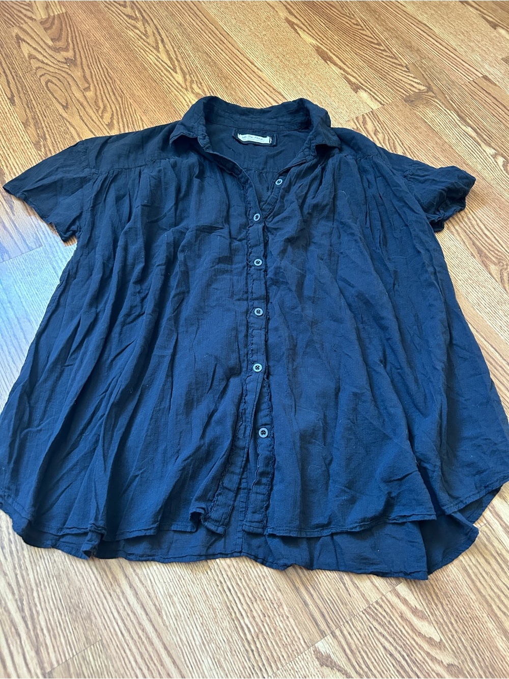 We the Free Short-Sleeve Button Front Blouse - Black